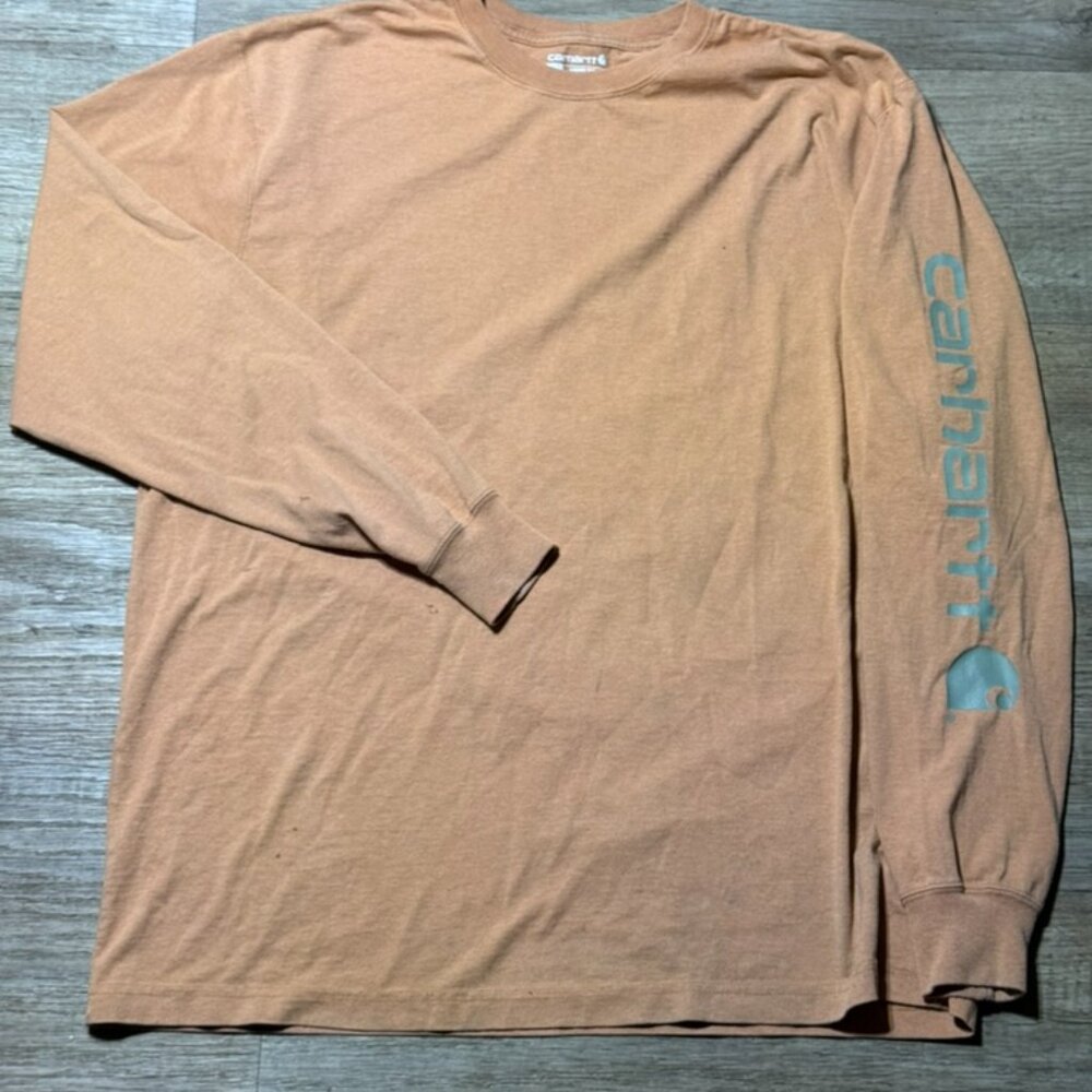 Tan Mens Carhartt Long Sleeved Large Shirt W/ Carhartt Logo on the Arm